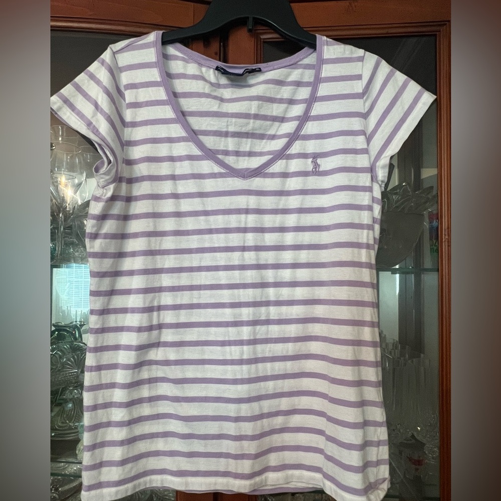 Polo by Ralph Lauren Womens Lavender & White V Neck